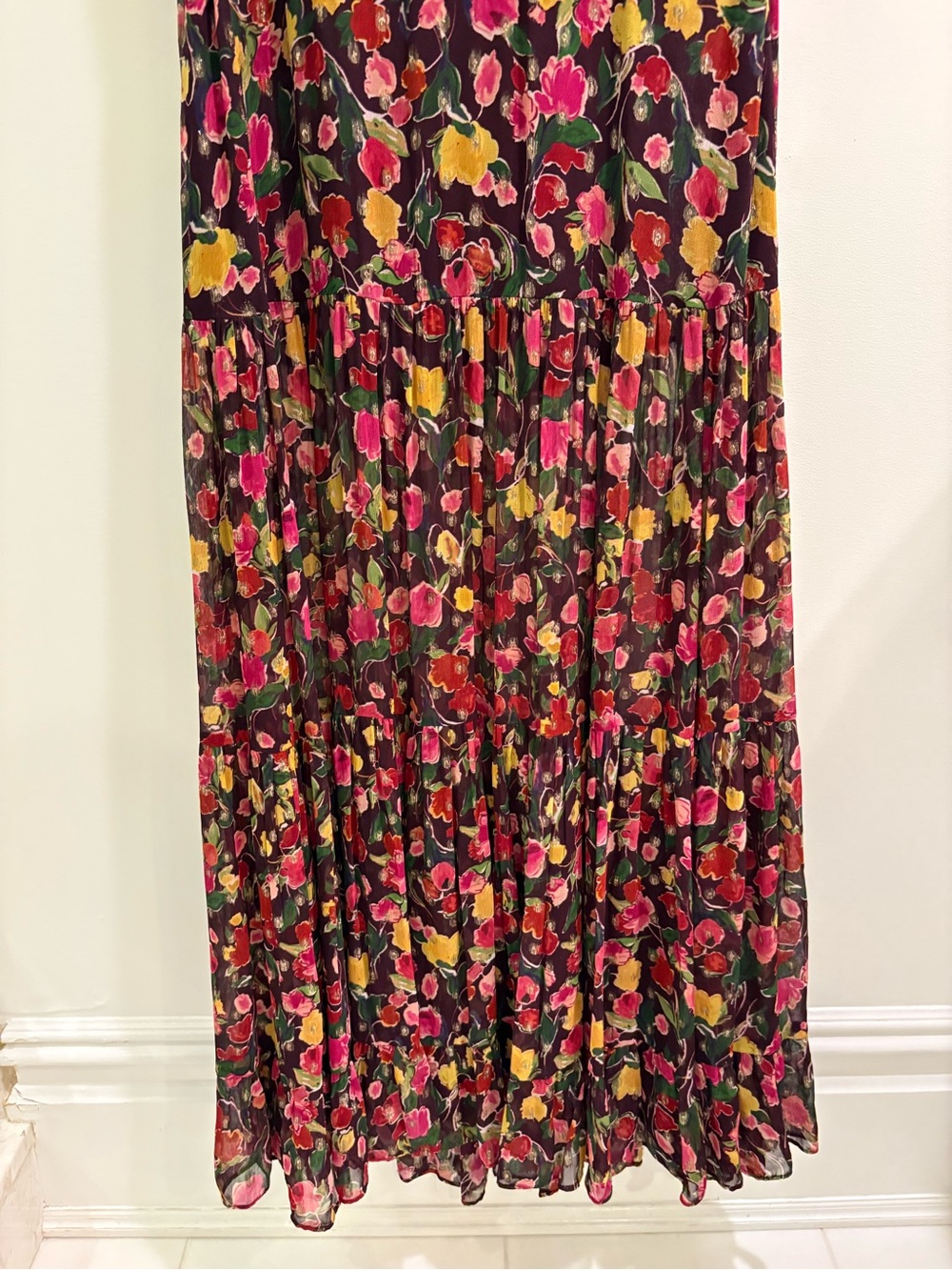 RIXO Floral V-Neck Silk Dress - Picture 3 of 6